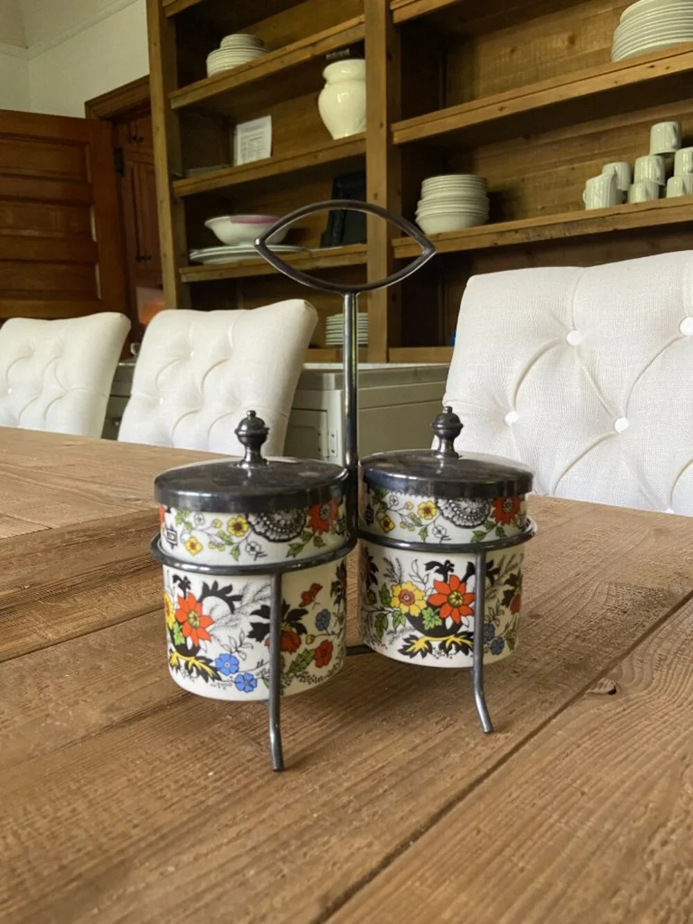 vintage porcelain condiment jar set, retro porcelain kitchen canister set